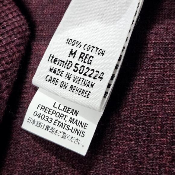 LL Bean Waffle Knit Sweater Medium Bergundy Red Traditional Fit Henley Collar - Picture 4 of 8